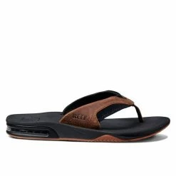 Reef Mens Leather Fanning Slide Sandals